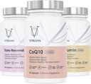 Vitruvin 美 + コンフォート パック COQ10 200mg + トランスレスベラトロール 500mg + クルクミン 500mg, ビーガン, 非GMO, グルテンフリー, ゼラチンフリー. 健康な肌, ヒール, 関節と脳