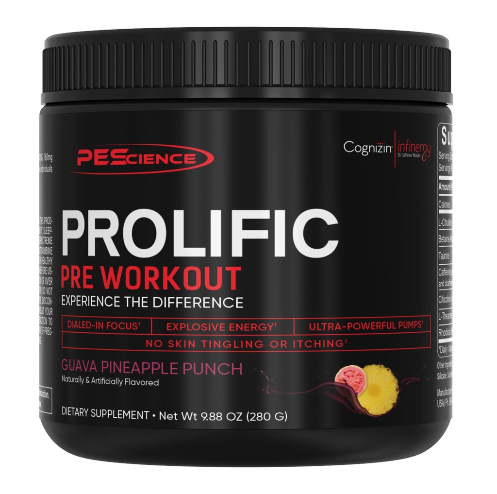 PEScienceは、L-Citrulline Nitric Oxide Booster、エネルギー粉末および焦点のための向知性を持つ男性と女性のための前ワークアウトパウダー - ベータAlanineなしでプレワークアウト - 40 Scoops、Guavaパイナップルパンチ