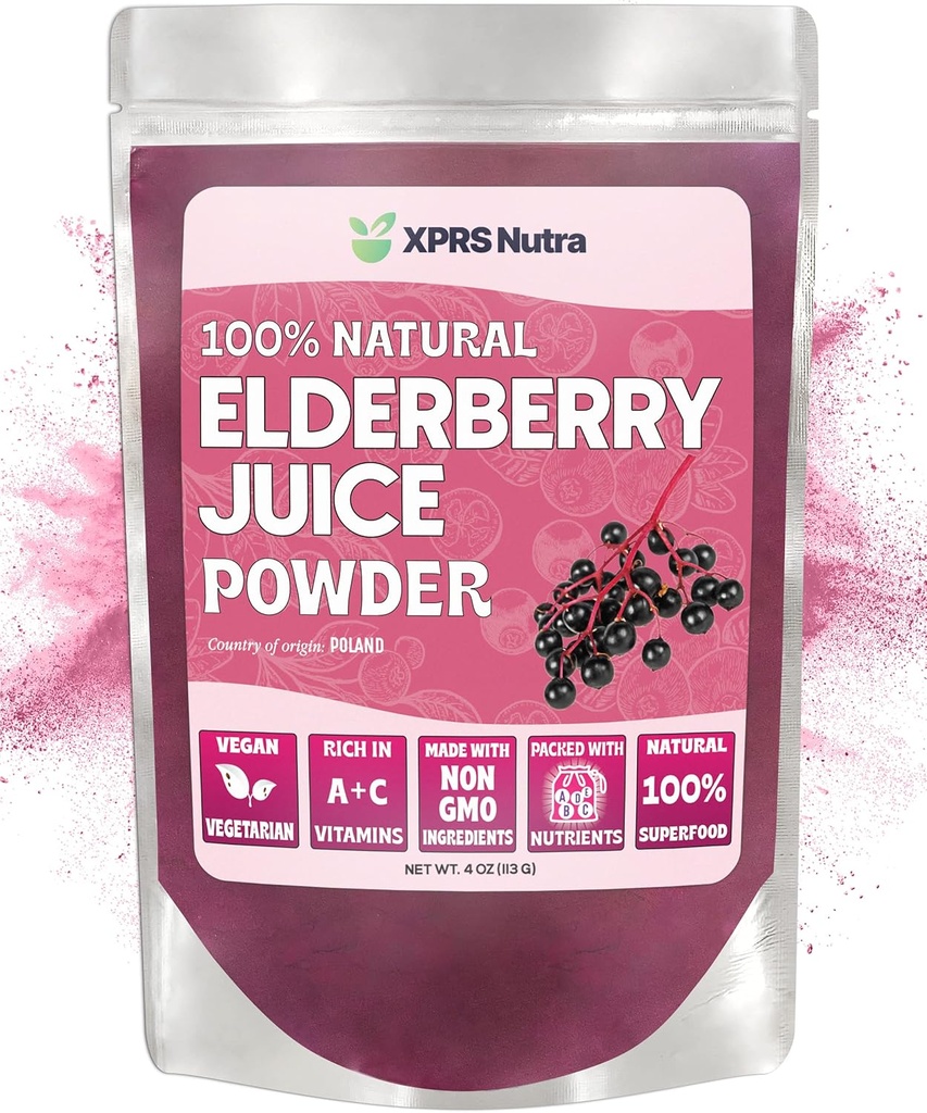 XPRS Nutraのエルダーベリー ジュースの粉-Elderberryの粉の有機性フルーツ ジュースの組合せ-ビタミンAおよびCの豊富な粉にされたエルダーベリーの補足(4oz)