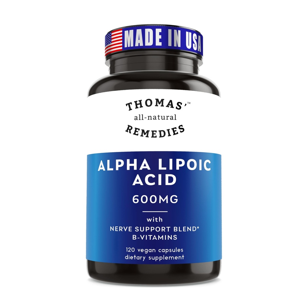 トーマスの自然療法アルファリポ酸600mg、Bビタミン、ビーガン、充填剤なしの120カプセル