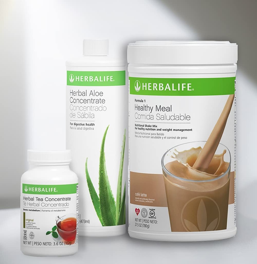 トリオコンボHERBALIFEフォーミュラ1ヘルシー栄養シェイクミックス(カフェラテ780g) - ハーブアロエ濃縮ピント(オリジナル473ml) - ハーブティーコンセントレート(オリジナル102g)