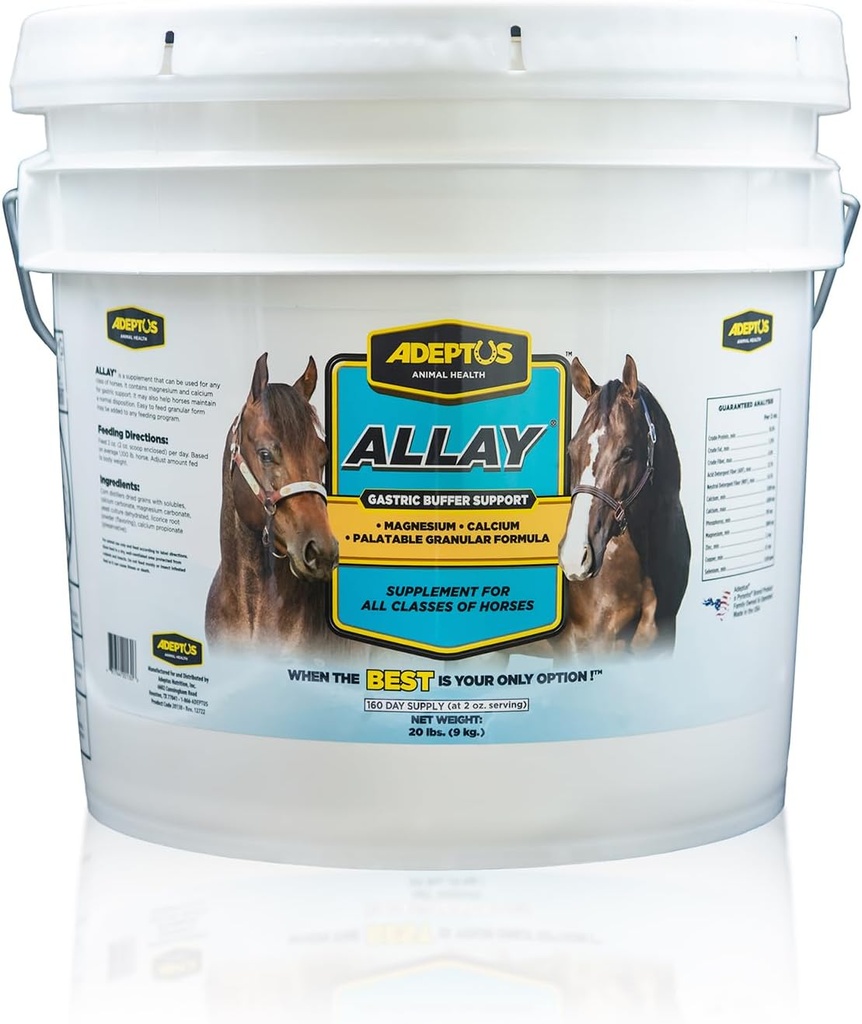 Adeptus Nutrition Allay Equine Supplement、Digestive Buffer w/Calcium & Magnesium、Calming Granular Formula w/Licorice、Prebiotic Base、Yeast Culture、すべてのクラスの馬のサポート、20 Lbs