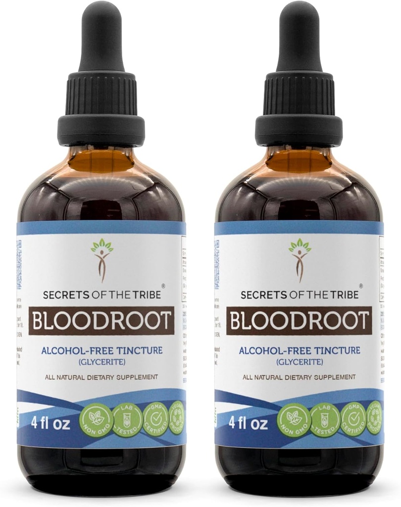 Tribe Bloodrootアルコールフリーのチンキ抽出物、レスポンシブルファームブラッドルート(Sanguinaria Canadensis)乾燥ルート(2x4 fl oz)の秘密