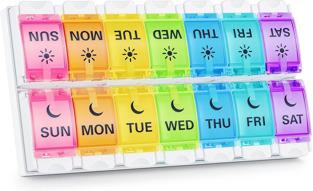 BUG HULLの丸薬のオルガナイザーAM PMの関節炎友好的、BPAの自由な丸薬箱2は日に2回、大きい丸薬の容器、週刊医学の丸薬のオルガナイザー、ビタミンのための丸薬の箱7日、補足します