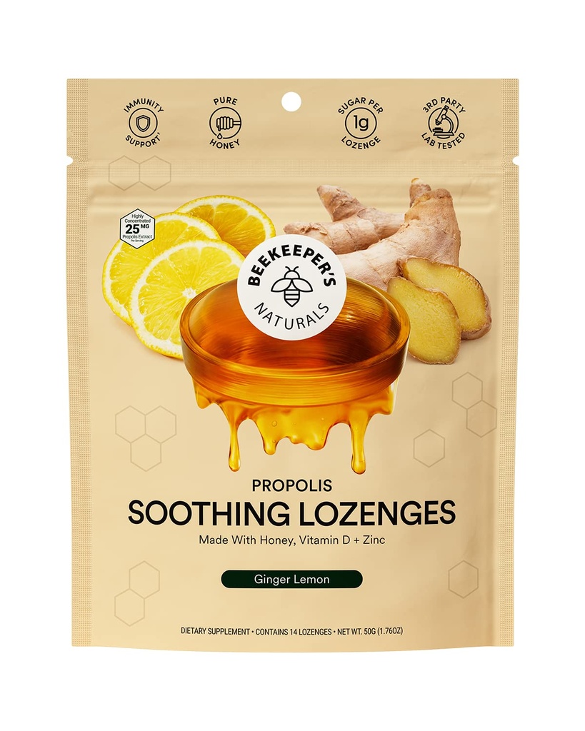 Beekeepers ナチュラルズ ジンジャー レモン ロゼンジ, 14 Ct