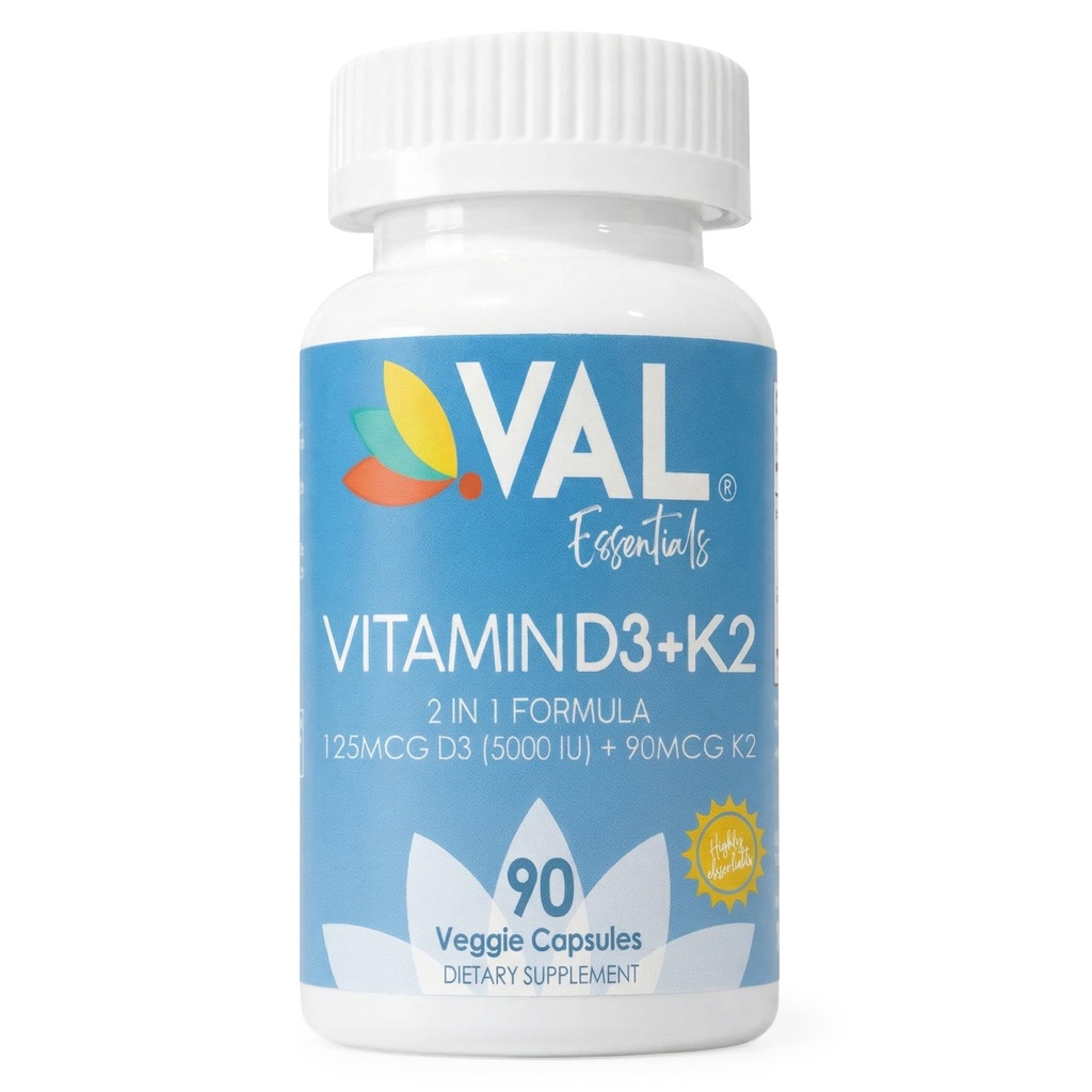 VALビタミンD3 + K2(MK-7)5000 IU&90 mcg - 骨と心の健康サポート - 高効力、非GMO、スワロしやすい - 90ビーガンカプセル - D3 K2サプリメント米国製