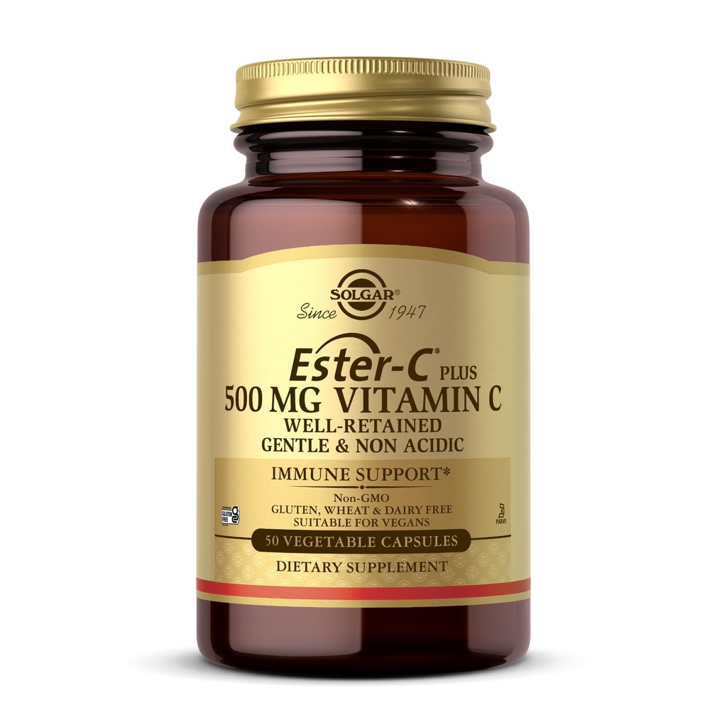 Solgar Ester-C Plus 500 mgビタミンC(Ascorbate Complex) - 50 野菜カプセル - Gentle & Non 酸性 - 抗酸化剤&免疫サポート - 非GMO、ビーガン、グルテンフリーグルテンフリー、コシャ - 50 サービング