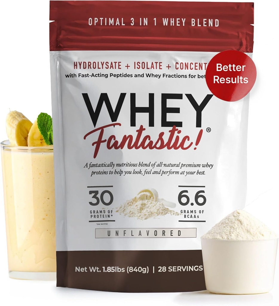 3-in-1 Whey Protein Powder Unflavored 2.2lb - 30gのWhey Hydrolysate、Isolate、Concentrateによるサービング–非GMO、大豆フリー、砂糖フリー– 28のサービング