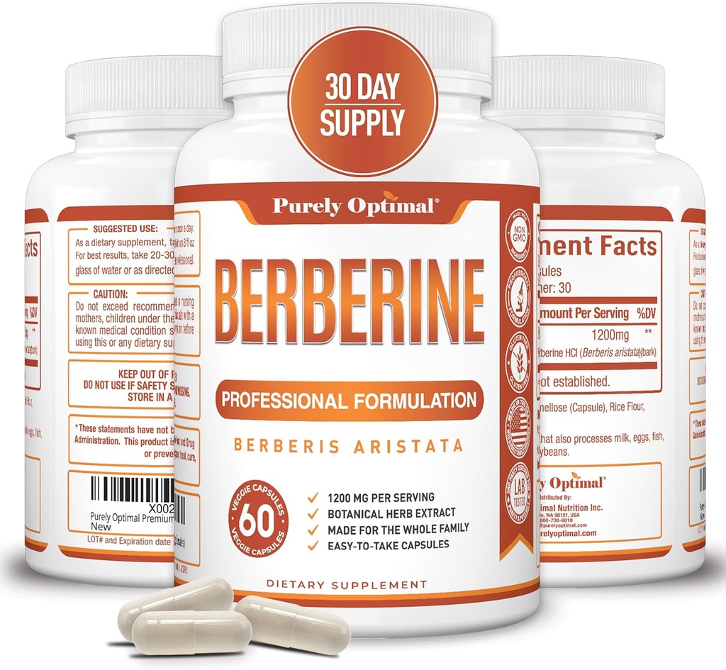 純粋に最適の Berberine HCL 1200mg - Berberis Aristata、自然な混合物、60 の容易な保存野菜のカプセルからの高い効力の補足