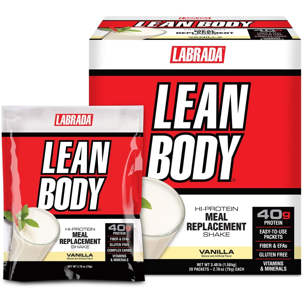 LeanボディMRPオールインワンバニラ食事の取り替えのシェイク、40g蛋白質、Wheyのブレンド、8g健康な脂肪EFAの及び繊維、22のビタミンおよび鉱物、人工的な色、グルテンフリー、(20のパケット)無し