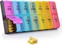 GREENCYCLE Extra Large Weekly Pill Organizer 2 Times A Day,7 Day Pill Box AM PM 薬用プランナー バルブケース XXL Compartment Home Pill Container for Vitamins Fish Oil Supplements (Rainbow)