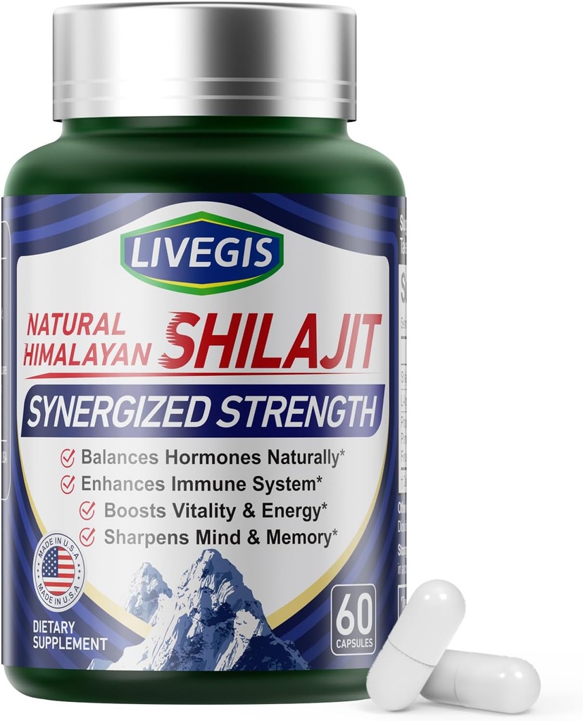 Himalayanのシラジットはバランスのホルモン、ブーストの免除を、高めますVitality及び記憶、さまざまな原料、非GMOの自然及び有機性- 60の計算との高い機会の補足をカプセルに入れます