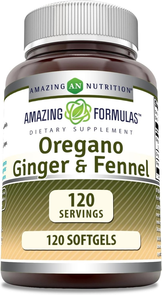 アメイジングフォーミュラ オレガノ オイル ジンジャー&フェンネル サプリメント | 120 Softgels | Non-GMO | グルテンフリー | アメリカ製