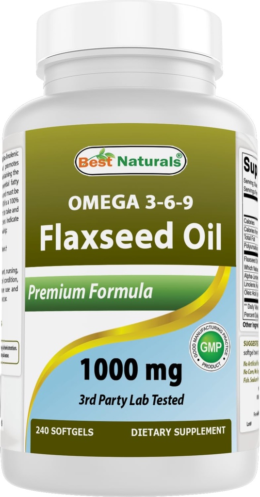 最高の自然亜麻仁油1000 mg 240 Softgels - 心の健康のためのオメガ3-6-9