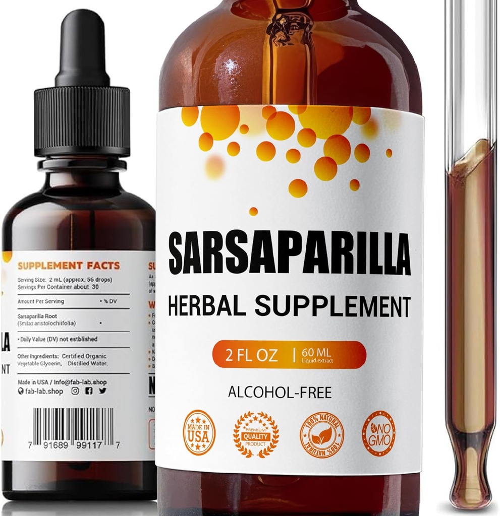 FabLab Sarsaparilla Root Tincture - Detoxと免疫サポートのためのハーブサプリメント - 2 Fl Oz - アルコールフリー - 非GMO - 健康な皮膚、ホルモンバランス、および消化をサポート
