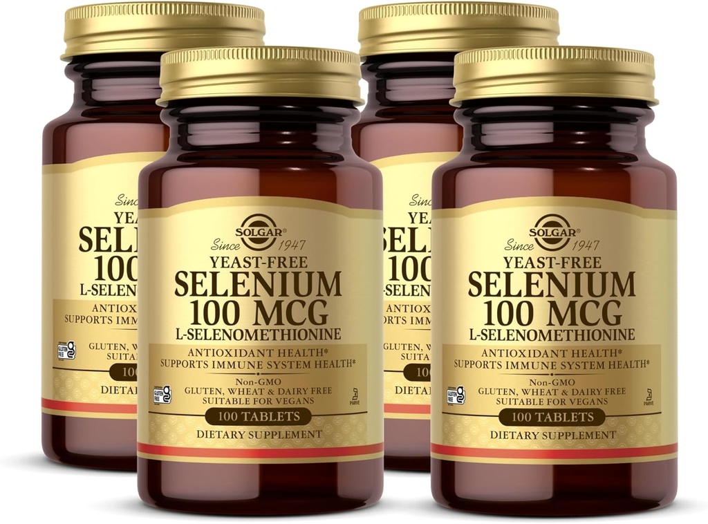Solgar Yeast-Free Selenium 100 mcg - 100錠、4のパック - アンチオキシダント&免疫システム健康をサポート - 非GMO、グルテンフリー、乳製品無料、コーシャ - 400トータルサービング