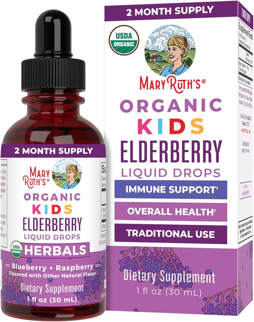 MaryRuth Organic USDA Organic Elderberry Liquid Drops for Kids   ヴィーガン エルダーベリー エキス オーガニック グリセリン | 免疫サポート サプリメント | 健康全般 | 年齢の処方 | 1oz