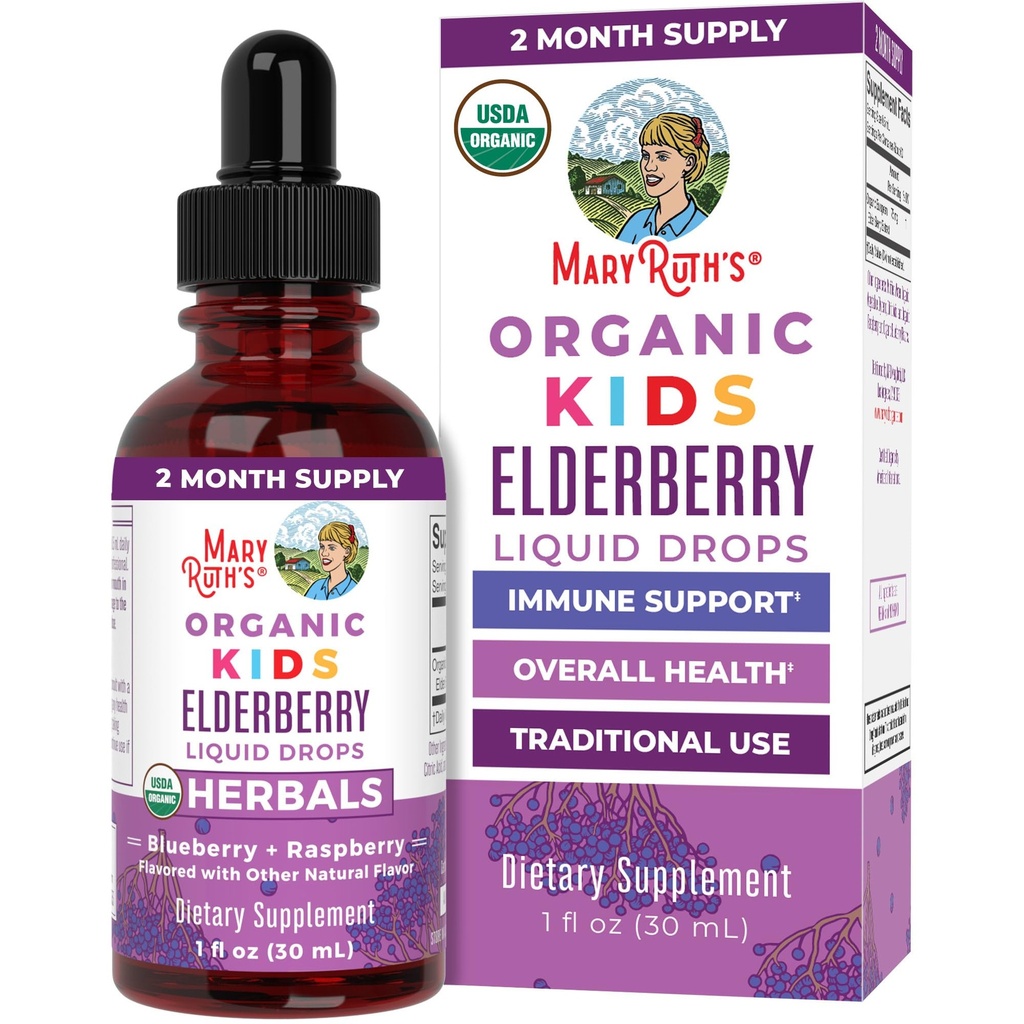 MaryRuth Organic USDA Organic Elderberry Liquid Drops for Kids   ヴィーガン エルダーベリー エキス オーガニック グリセリン | 免疫サポート サプリメント | 健康全般 | 年齢の処方 | 1oz