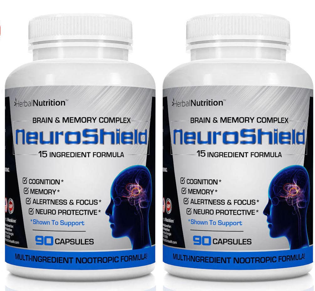 NeuroShield の頭脳は Nootropic の頭脳のブースターおよび記憶補足を、含んでいます Huperzine A、Ginko Biloba、Brain の健康、多成分、2 本のびん、180 カプセルのための Bacopa のプラスの酸化防止剤を補います