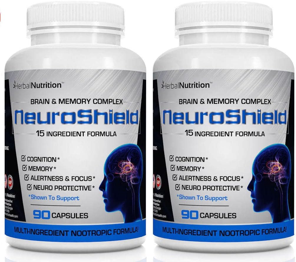 NeuroShield の頭脳は Nootropic の頭脳のブースターおよび記憶補足を、含んでいます Huperzine A、Ginko Biloba、Brain の健康、多成分、2 本のびん、180 カプセルのための Bacopa のプラスの酸化防止剤を補います