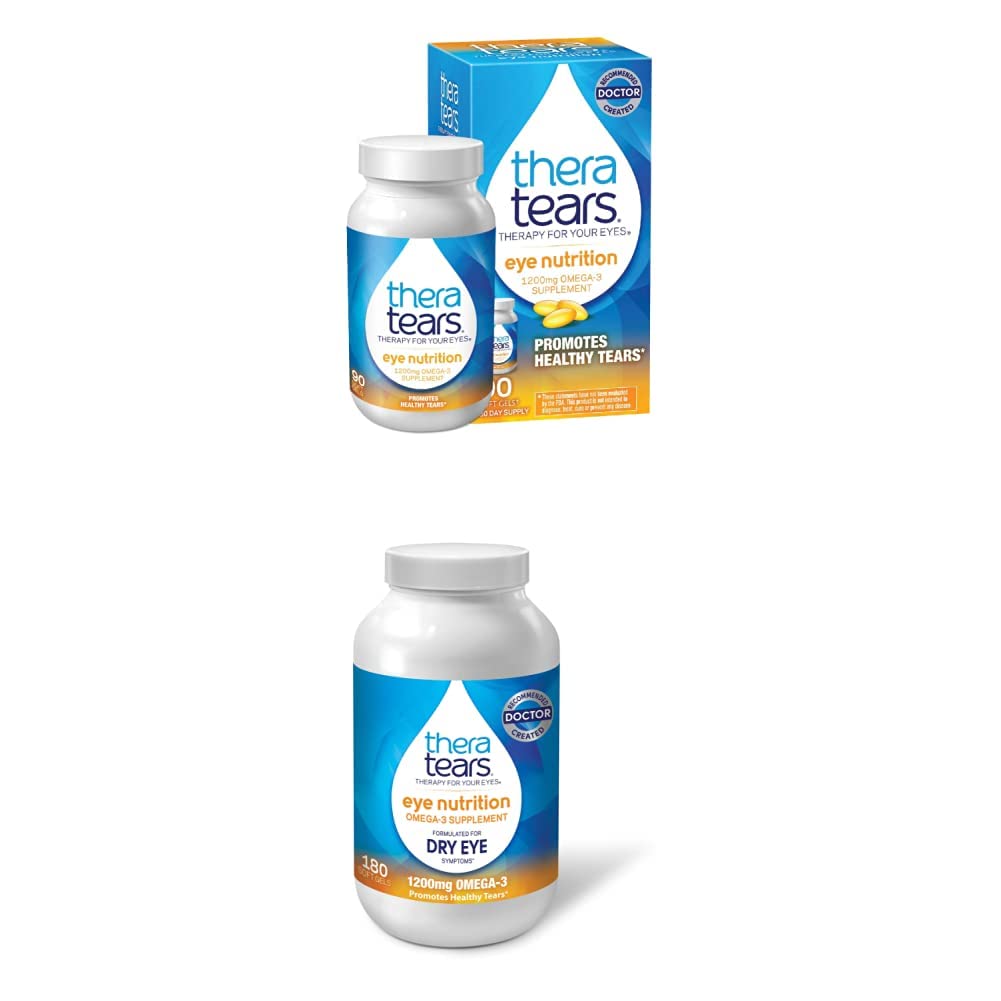 TheraTears 1200mg Omega 3 目の栄養のための補足、有機性Faxseed Triglycerideの魚油及びVIT E、Theraの涙1200mg Omega 3の補足、及びビタミンE、180の計算