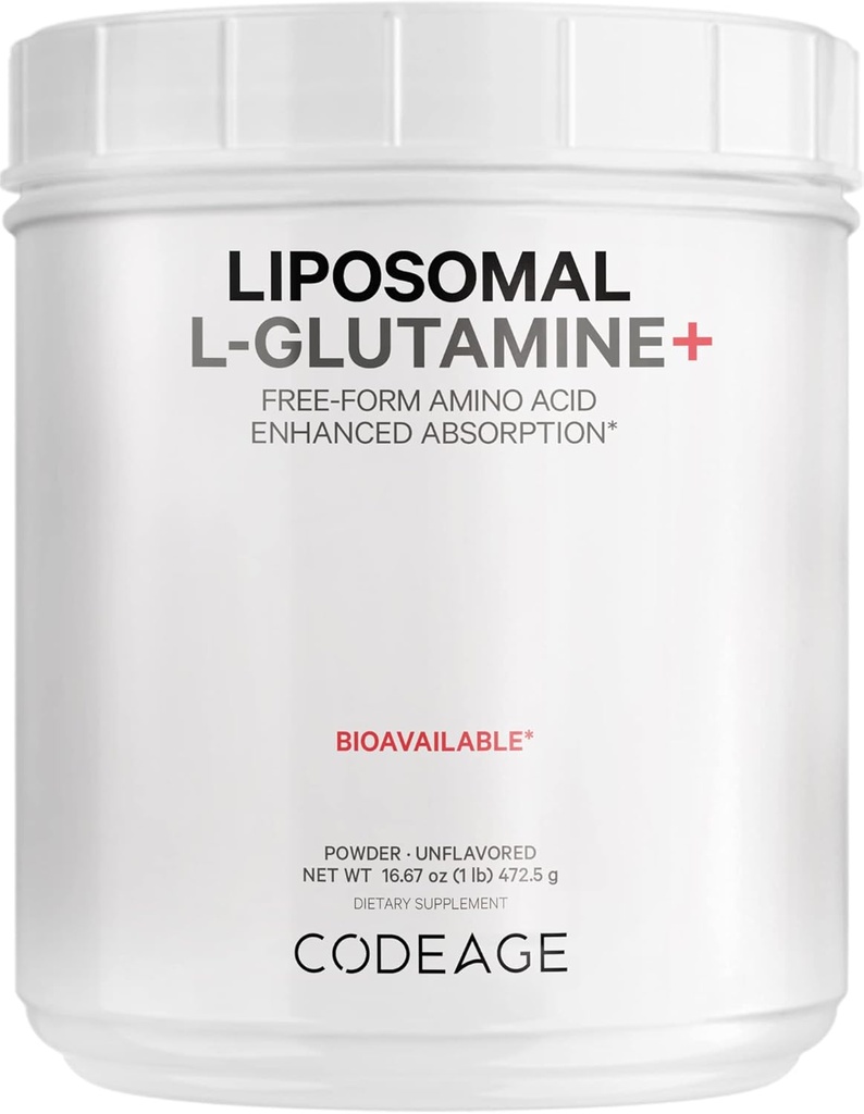 Codeage Liposomal L-Glutamine Powder - High-Potency L-Glutamine 5,000 mg per Serving - 3-Month Supply - Liposomal Delivery, Free-Form Amino Acid, Unflavored Glutamine - Non-GMO Gluten-Free - 16.67 oz