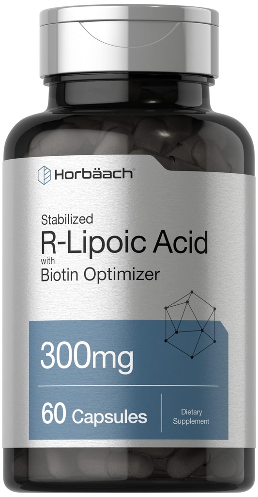 ホルバハチ安定R-リポ酸300mg | 60カプセル | ビオチンオプティマイザ付 | 非GMO、グルテンフリー | ナルアラサプリメント