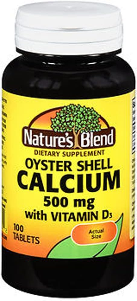 天然のブレンドオイスターシェルカルシウム500mg、ビタミンD3、100錠(パック3)