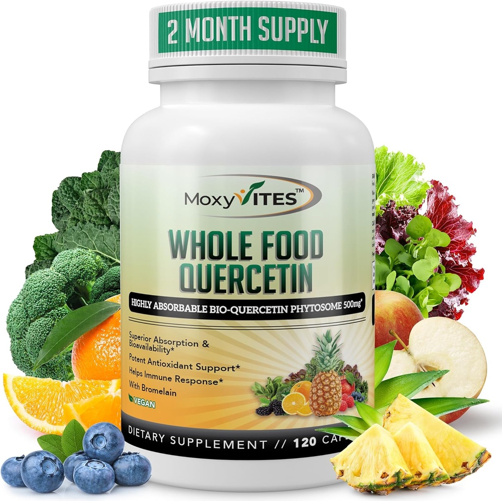 Bromelain 500mgの補足が付いているMoxyVites Quercetin - 生物活動的なPhytosomeの複合体、純粋な有機性の全食糧季節サポート、酸化防止剤、20X吸収及びBioavailability-120帽子