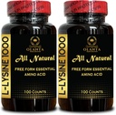 L-LYSINE 1000のmgの自由な形態のアミノ酸のエッセンシャル-あなたの体制御を助けるL-Lysineの塩酸塩 酸およびアルカリのバランス、コラーゲンの統合、免疫サポート - 2本のびん200の計算