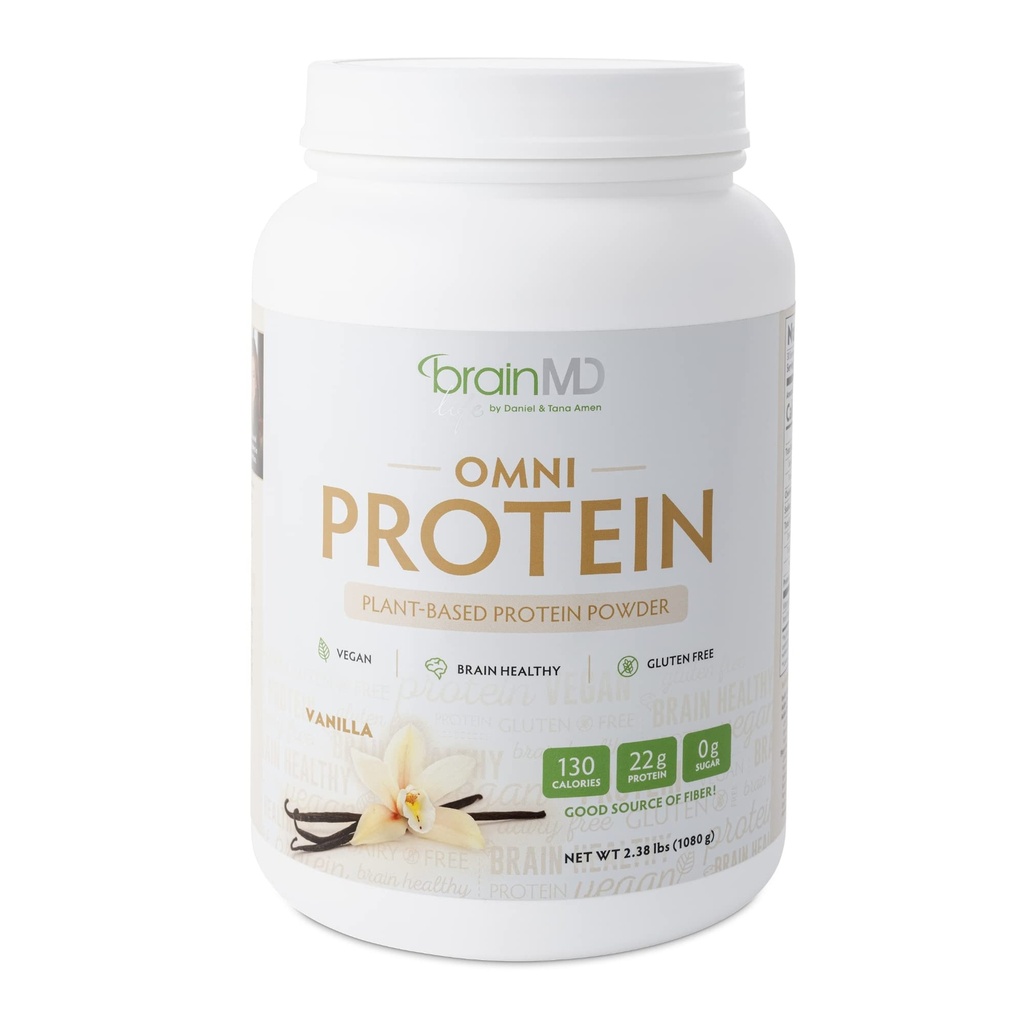 BRAINMD Dr Amenオムニプロテインバニラ - 2.38ポンド - 植物ベースのプロテインパウダー - エネルギーとエクササイズの回復を促進 - ビーガン、ベジタリアン、砂糖無料、グルテンフリー - 30サービング