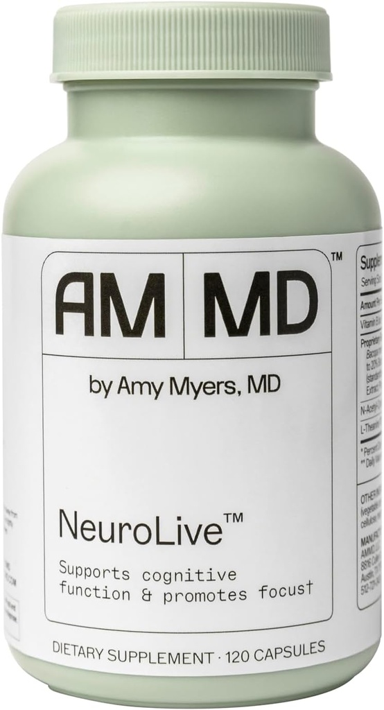 Amy Myers MD NeuroLive - 認知機能とフォーカスサポートのための脳の健康サプリメント - ビタミンB - グルテンフリー、非酪農&非大豆 - 120カプセル(60のサービング)