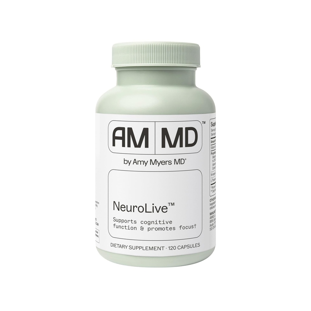 Amy Myers MD NeuroLive - 認知機能とフォーカスサポートのための脳の健康サプリメント - ビタミンB - グルテンフリー、非酪農&非大豆 - 120カプセル(60のサービング)