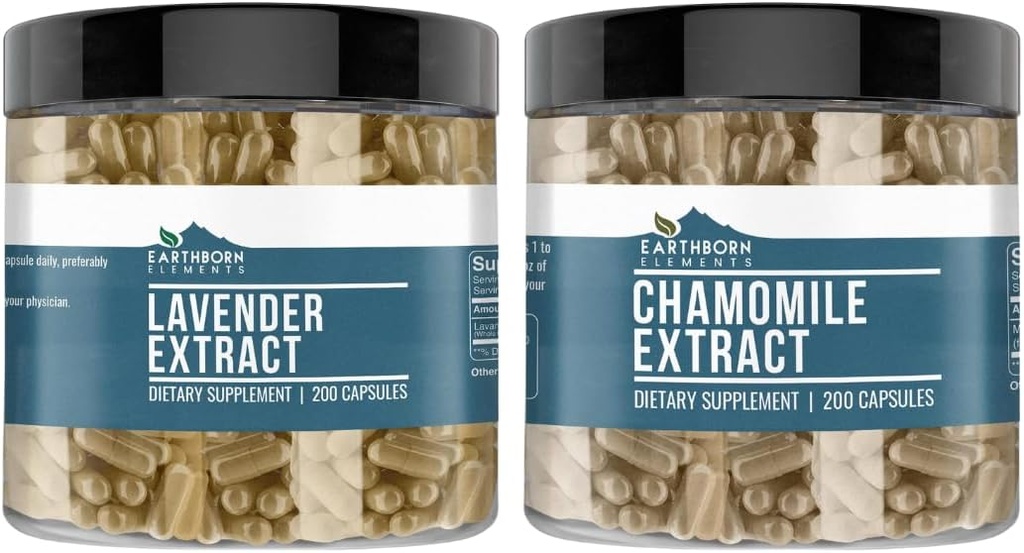 地球の要素の Chamomile のエキスおよびラベンダーのエキスの束、200 のカプセル、純粋及びUndiluted、添加物無し