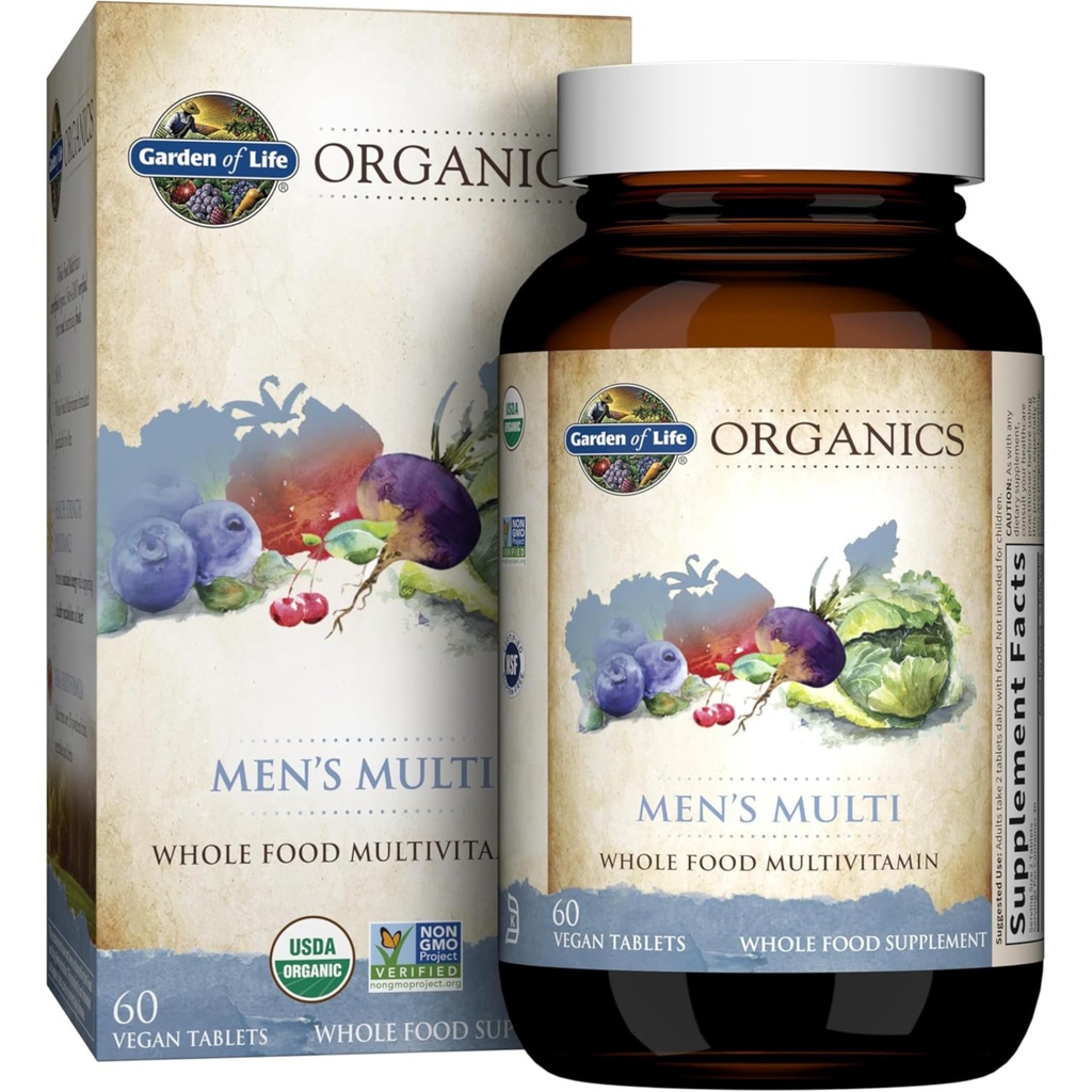 人の生命の庭 有機物 人のための全食糧Multivitamin、60のタブレット、健康および健康のためのビーガン人のビタミンそして鉱物、証明された有機性ビーガン多
