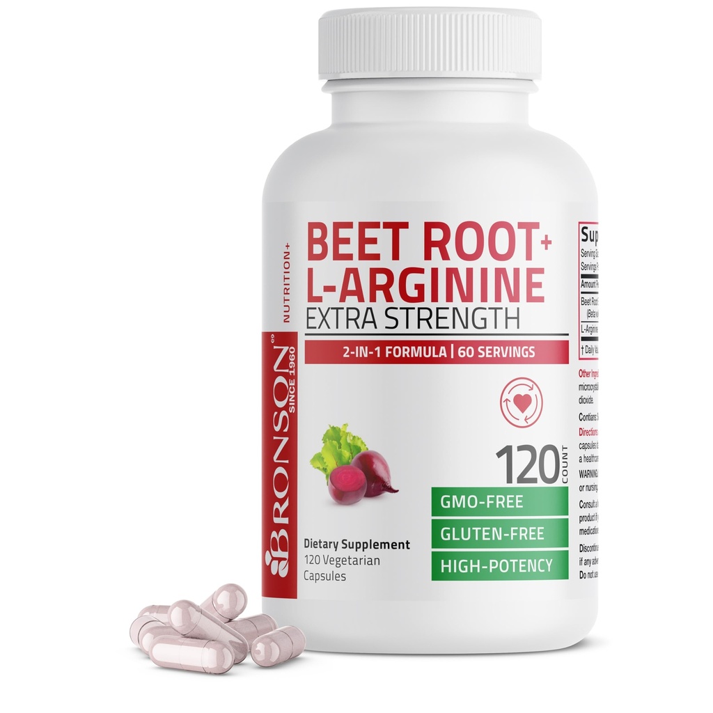 Bronsonビートルート+ L-アルギニンニトリオキサイド生産-非GMO、120ベジタリアンカプセル