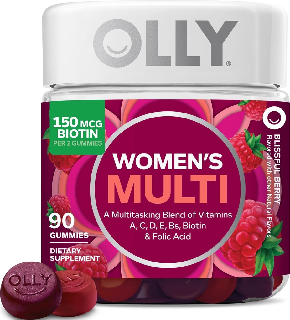 OLLY女性のマルチビタミンGummy、ビタミンA、D、C、E、ビオチン、葉酸、大人の咀嚼可能なビタミン、ベリー風味、45日の供給 - 90カウント