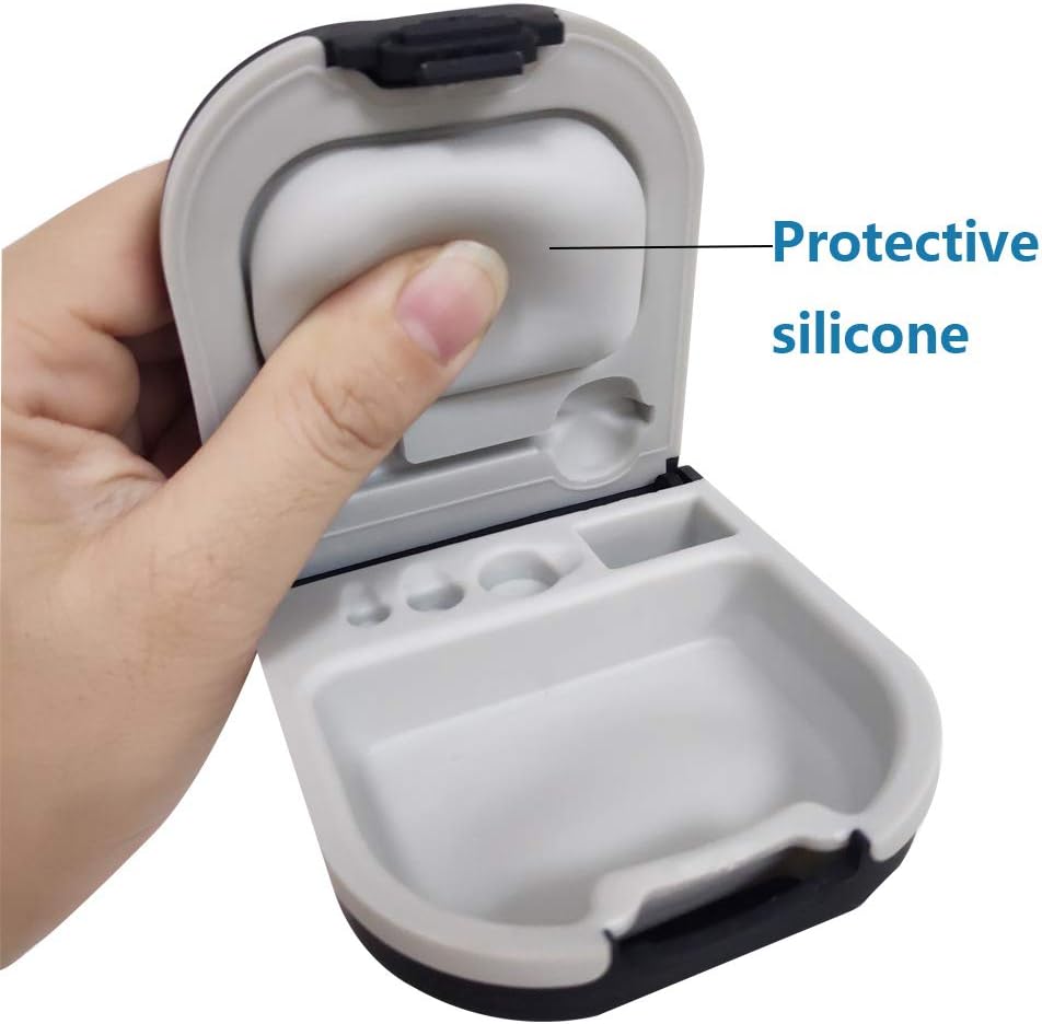 電池の貯蔵スロットが付いている補聴器の箱堅い小さい0.59"*2.44"*1.57"、シリコーンのクッション、ITEのための、BTEの補聴器(黒)