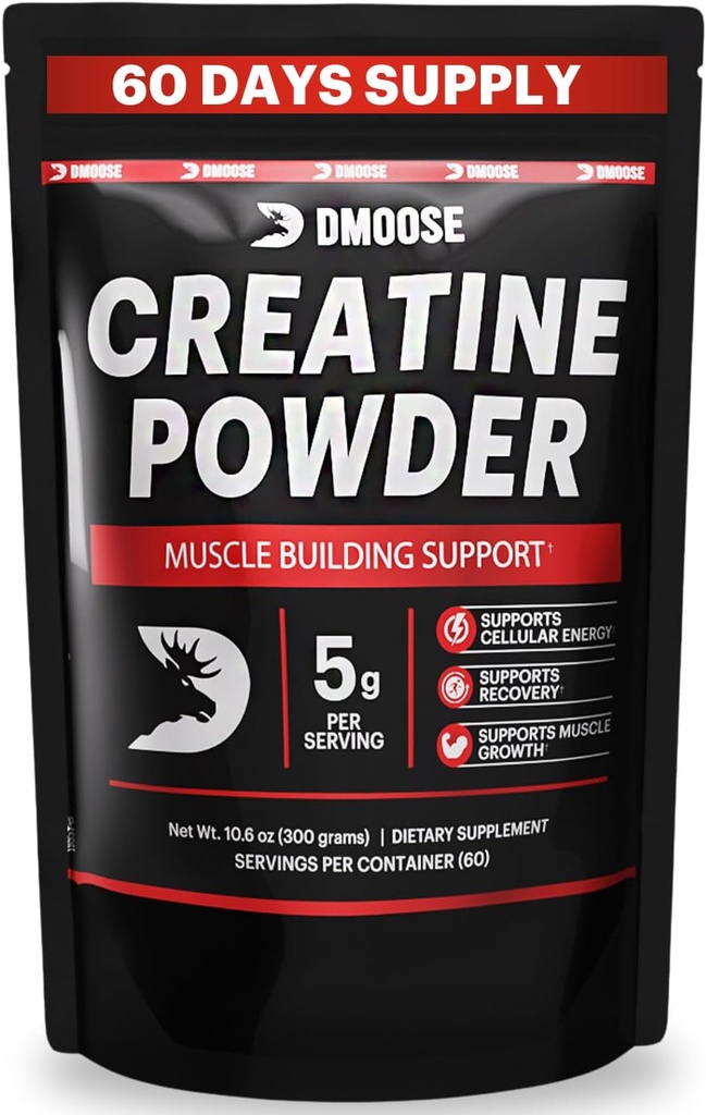 DMoose Creatine Monohydrate Powder - Creatine Powder for Muscle Gain & Recovery Supplement - 300g Per Serv (5g) 2 Scoops - 60 Servings