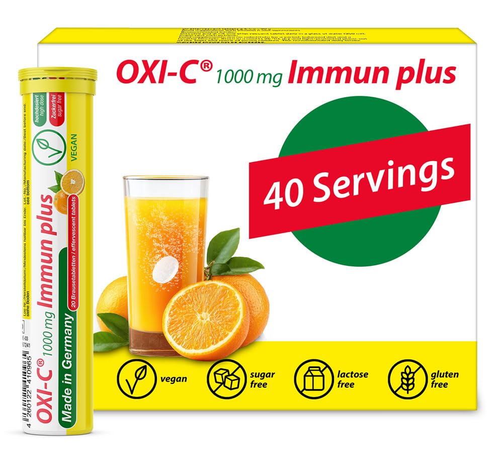 T&D Oxi C 1000 mg ビタミン C - 40 ビーガンドリンク 発泡錠 - オレンジ風味 - ドイツ製