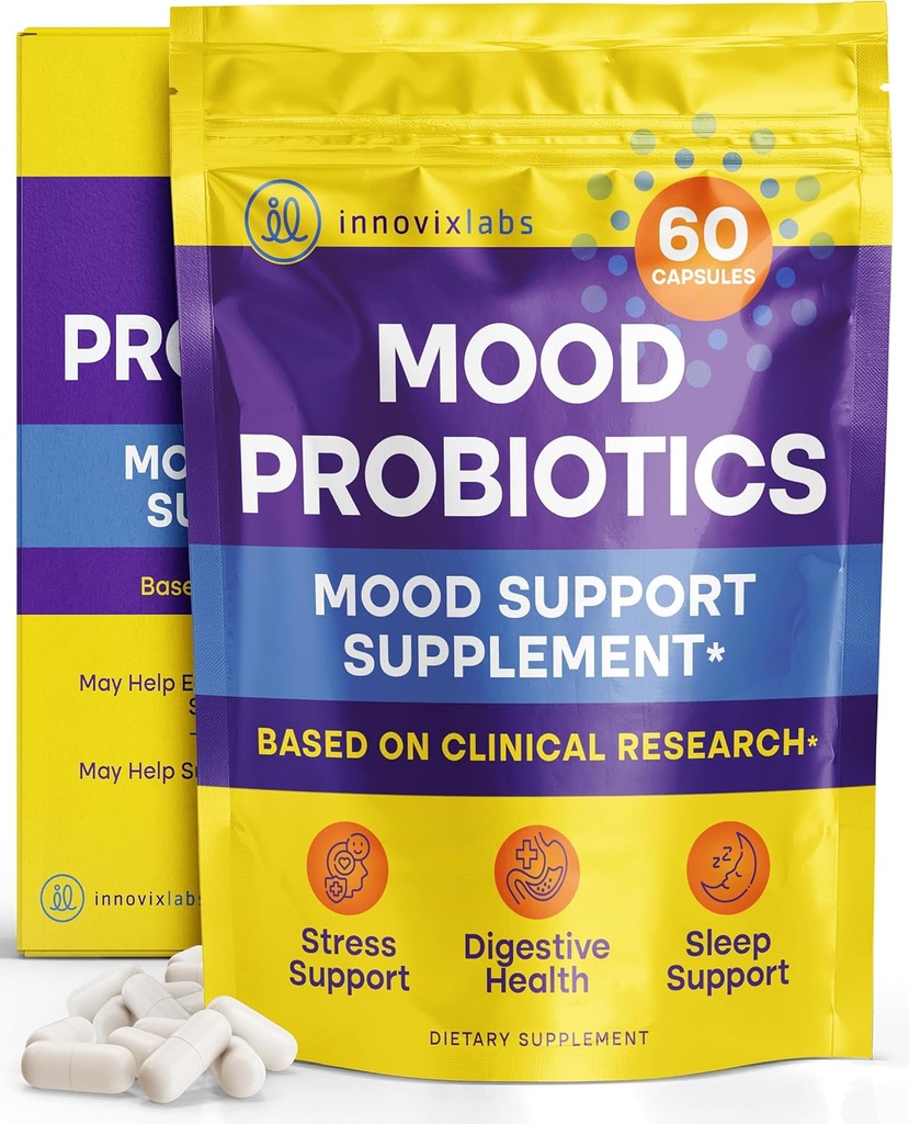 InnovixLabs Mood Probiotic for Women & Men, 臨床的にディゲスティブ&気分サポートサプリメント, 乳酸菌ヘルペスRosell-52ND & Bifidobacterium longum Rosell-175, 60カプセル