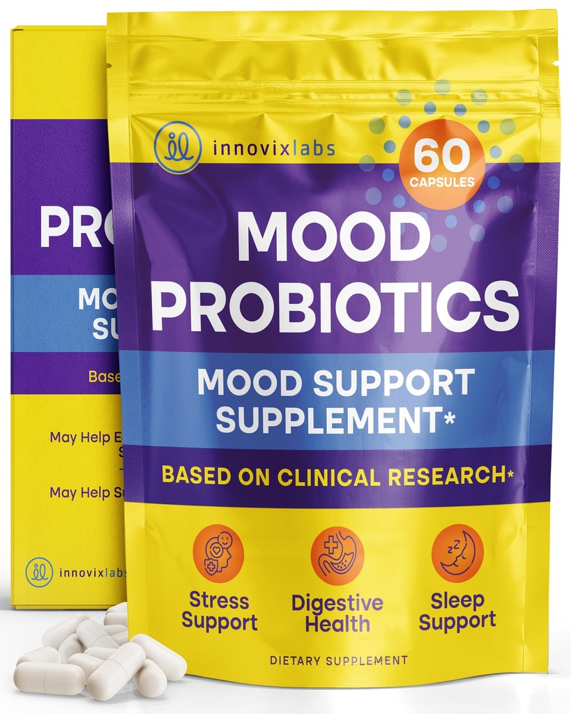 InnovixLabs Mood Probiotic for Women & Men, 臨床的にディゲスティブ&気分サポートサプリメント, 乳酸菌ヘルペスRosell-52ND & Bifidobacterium longum Rosell-175, 60カプセル