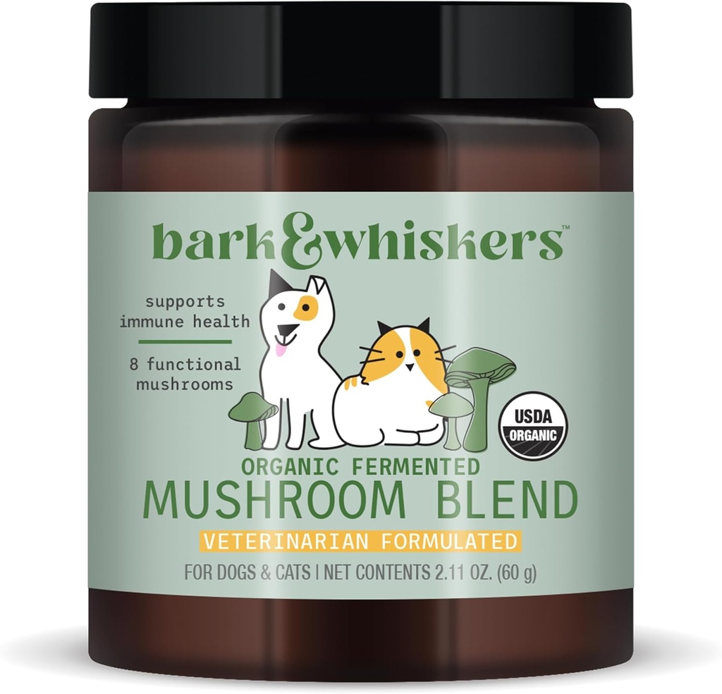 Dr. Mercola Bark & Whiskers Organic Fermented Mushroom Blend - Cat & Dog Supplement - Supports Digestive & Immune Health - Free from Additives, Filler & Gluten - 2.11 oz. (60 Scoops)