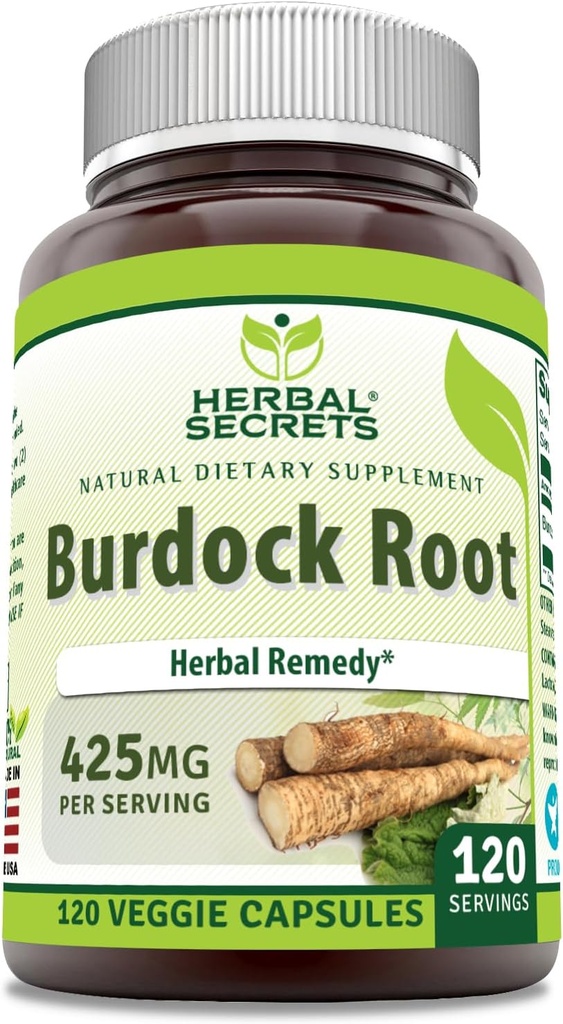 Herbal Secrets Burdock Root Supplement | 425 Mg Per Serving | 120 Veggie Capsules | Non-GMO | Gluten Free | Made in USA