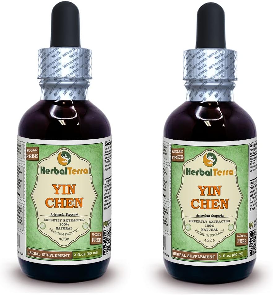 Yin Chen、Capillary Wormwood (Artemisia Scoparia)のグリセライト、乾燥されたハーブ アルコールフリーの液体のエキス(ブランド名:HerbalTerra、米国で主に作られた)2x2 fl.oz (2x60 ml)