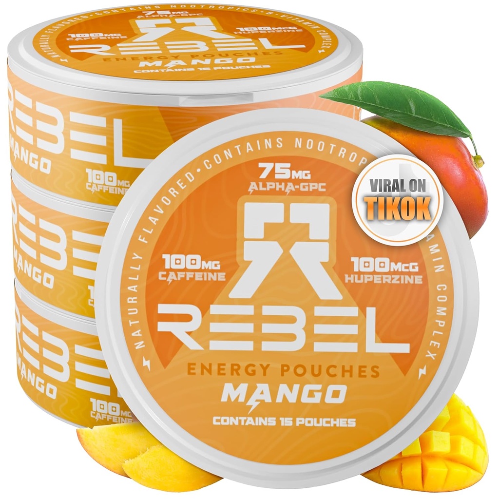 向知性エネルギーカフェインポーチ•100mgカフェイン•アルファGPC•ハペルジンA&エッセンシャルビタミン•砂糖フリー•ココナッツ繊維技術•マンゴー味•缶あたり15袋(パッケージ4)