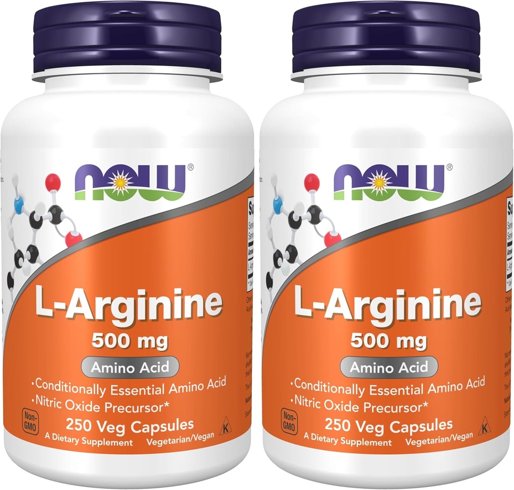 NOW Supplements, L-Arginine 500 mg, Nitric Oxide Precursor*, Amino Acid, 250 Veg Capsules (Pack of 2)