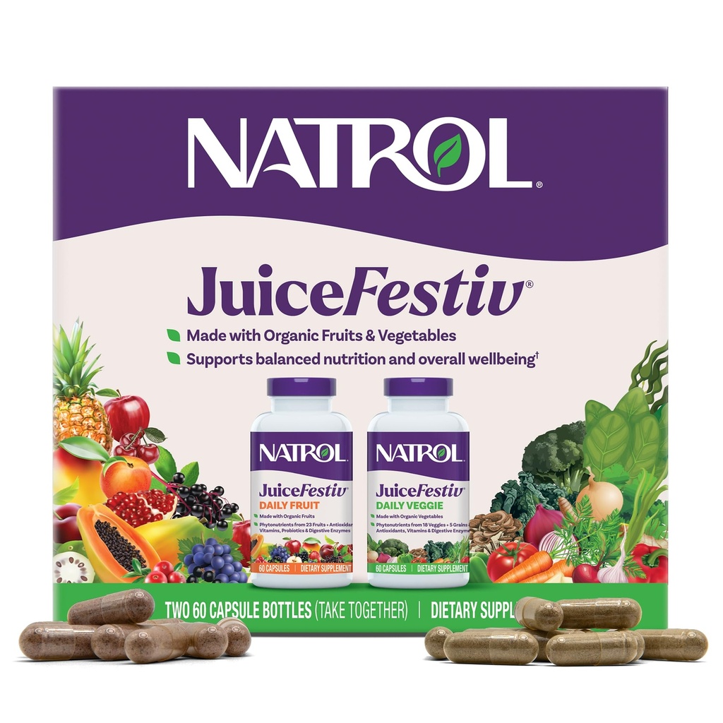 栄養&健康のためのNatrol JuiceFestiv、ビタミンおよびサプリメント、細胞の健康のための抗酸化剤、60カプセル(2-カウント)、最大30日の供給