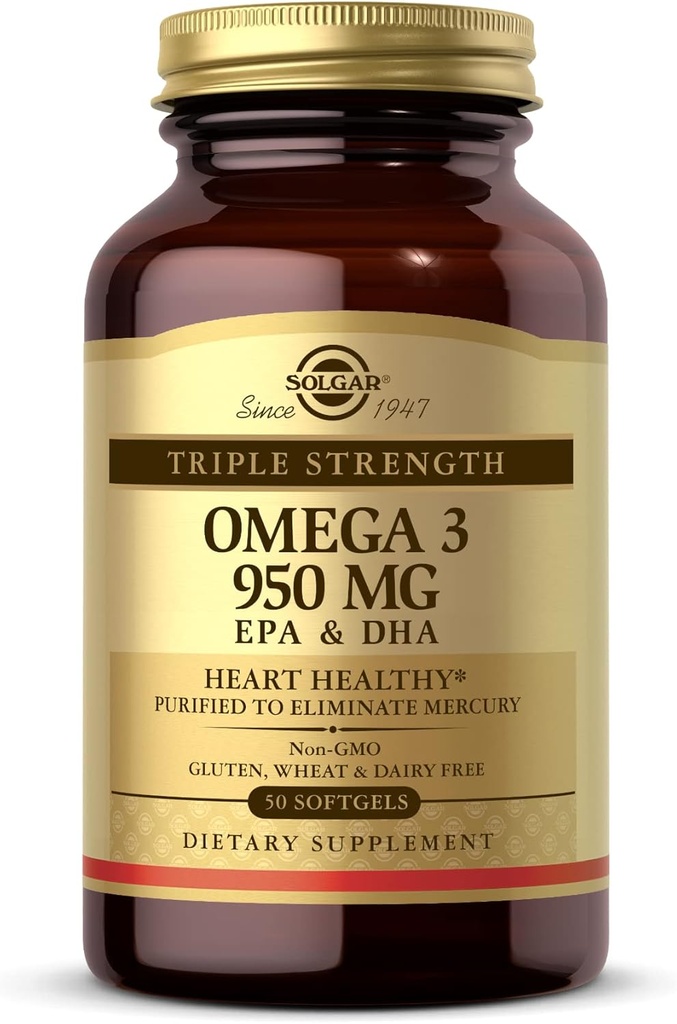 ソルガートリプル強度オメガ3 950 mg - 50 Softgels - 関節と皮膚の健康をサポート - Non-GMO、グルテンフリー、酪農場無料 - 50 サービング