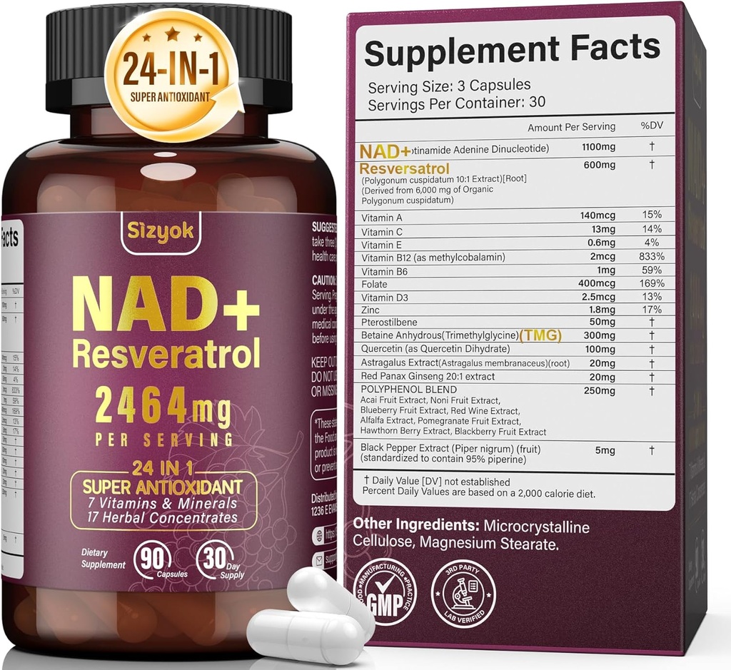 NADの補足1100mgの純粋で有機性、女性及び人のためのLiposomal NADのResveratrolの補足、老化の防衛、細胞エネルギー、焦点-超酸化防止、90のカプセルのためのブーストNAD+